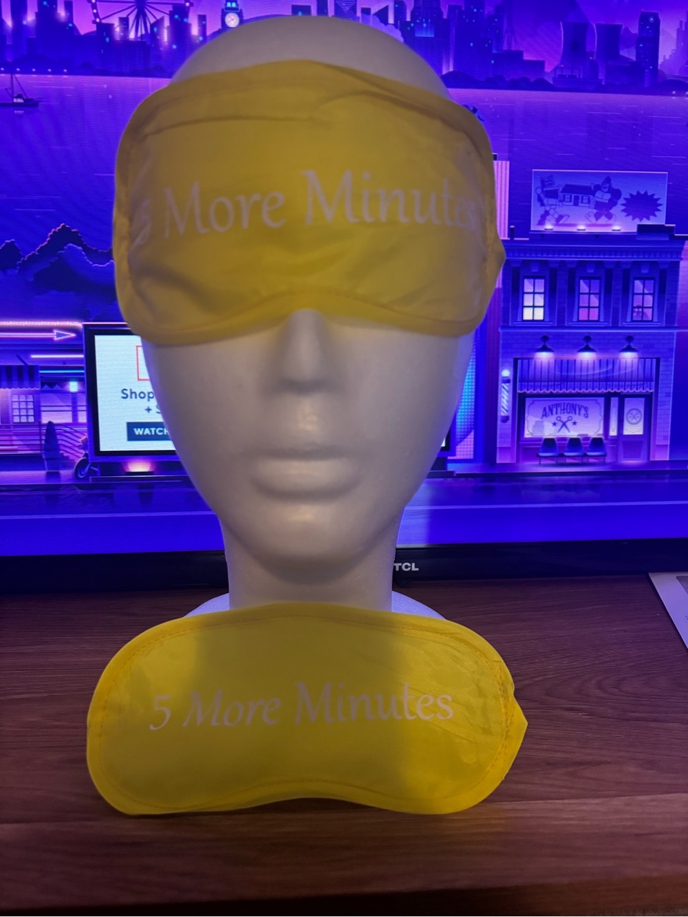 Yellow Sleep Mask with "5 More Minutes" - Soft Light-Blocking Eye Cover